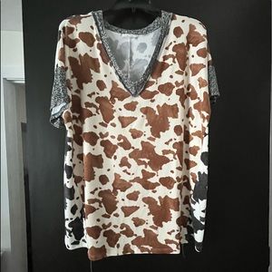 Womens Multi Cow Print Boutique Blouse